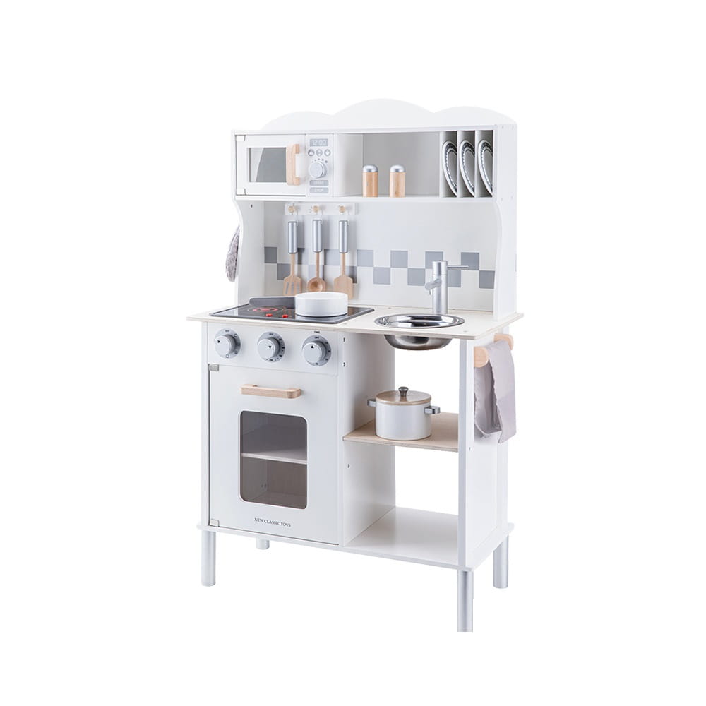 【荷蘭NewClassicToys】聲光小主廚木製廚房玩具(天使白含配件12件)-11068