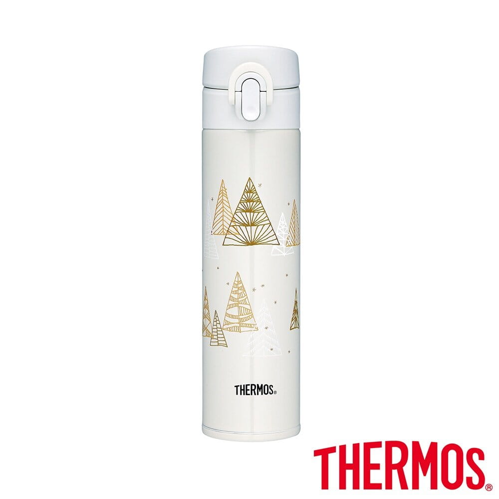 【THERMOS膳魔師】不銹鋼真空保溫瓶400ml-白色聖誕樹(JNI-401CM-TRWH)